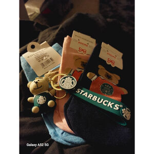For the coffee lovers, Starbucks fan bundle, 3 pairs of footies, and a keychain